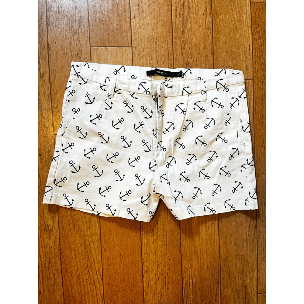 Harper Boutique Womens Nautical AOP Anchor White Denim Shorts Size 29